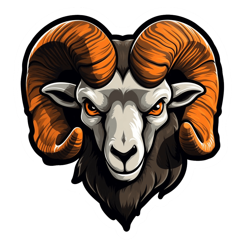 Artistic ram head wall sticker with glossy horns and piercing gaze, showcasing detailed illustration.
