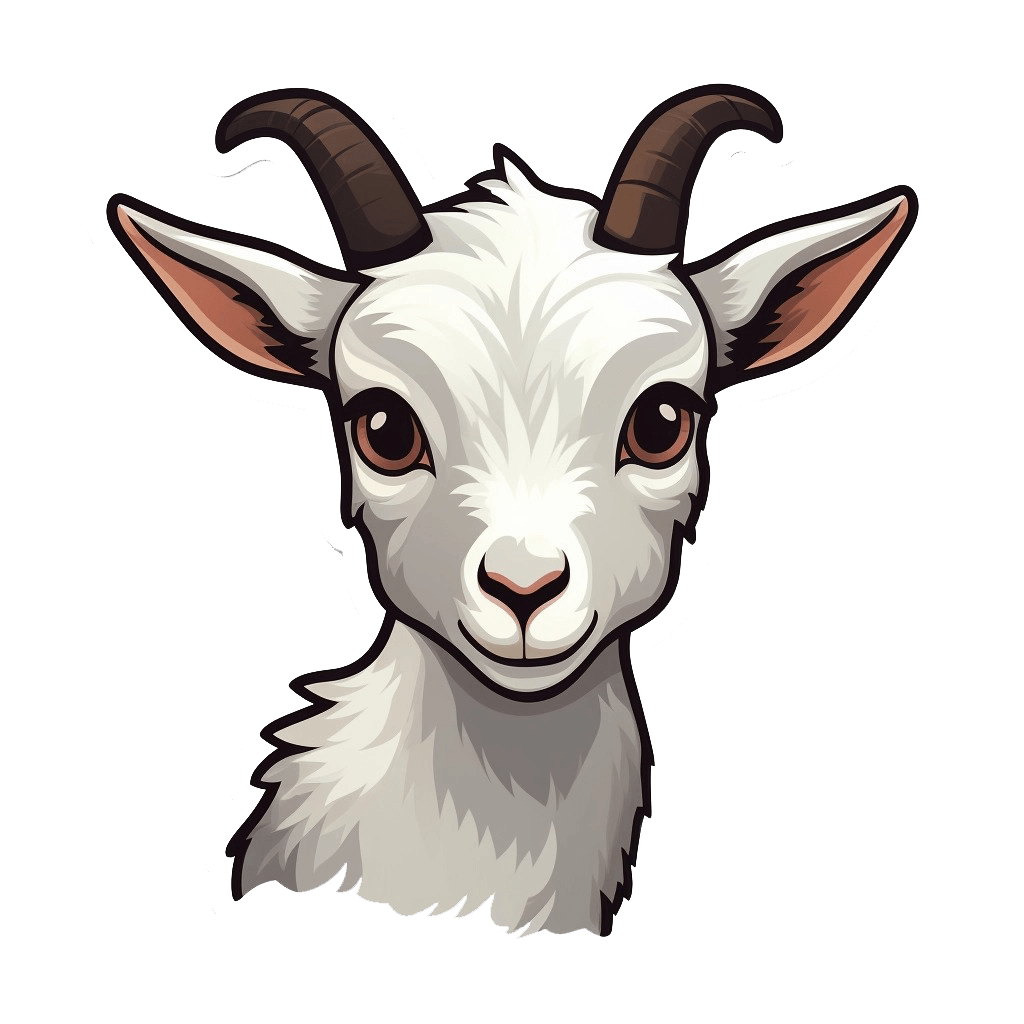 Cartoonish style baby goat wall sticker with white fur and dark horns, perfect for children's room decor.