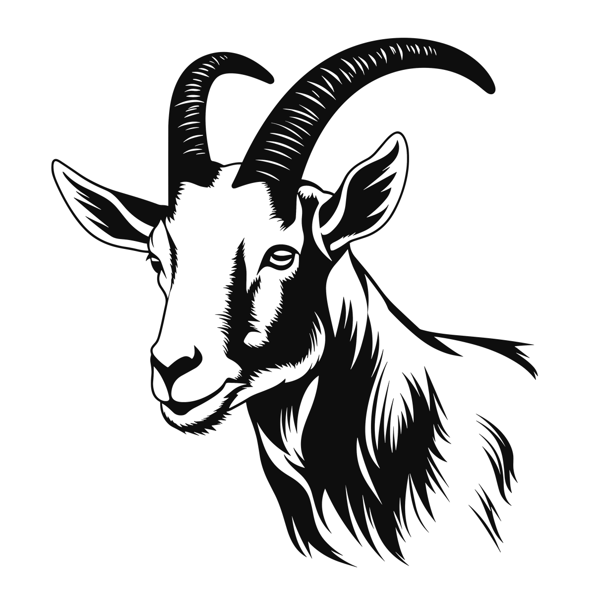 Graceful goat illustration highlighting its tranquil features and elegant horns, perfect for wall decor.