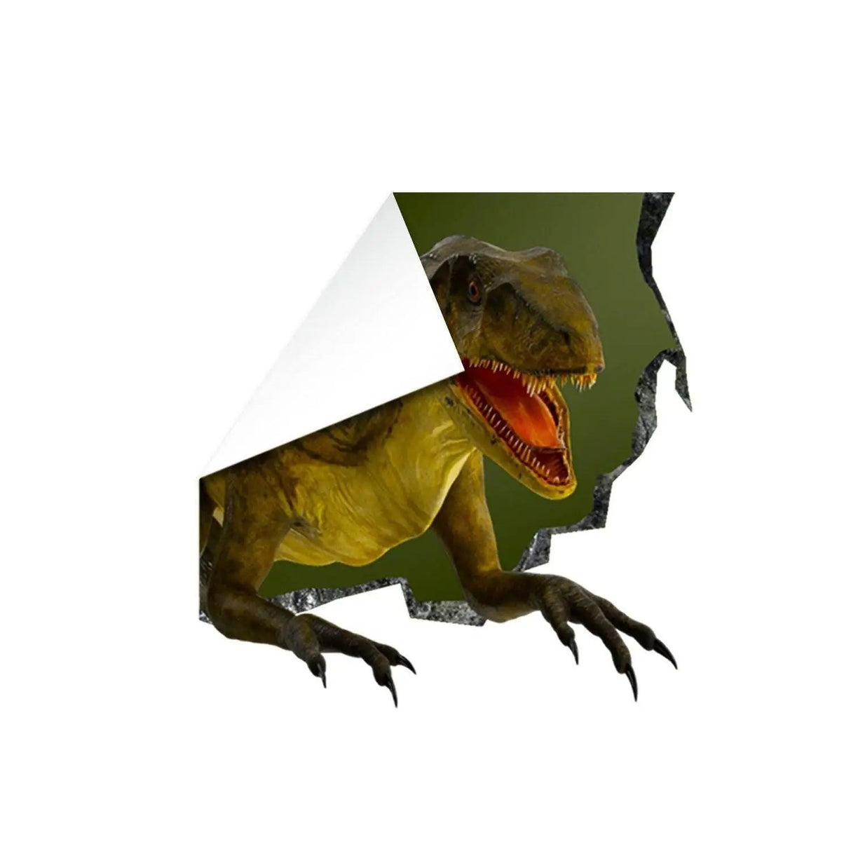 3D dinosaur wall decal revealing a T-Rex design, perfect for transforming rooms into a prehistoric theme.