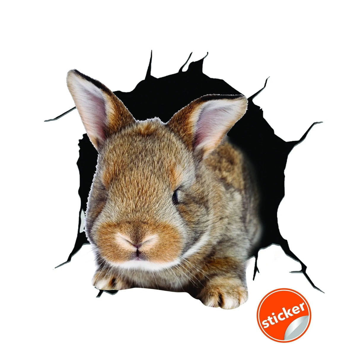 3D rabbit wall sticker emerging from a wall, perfect for whimsical kids' room decor.