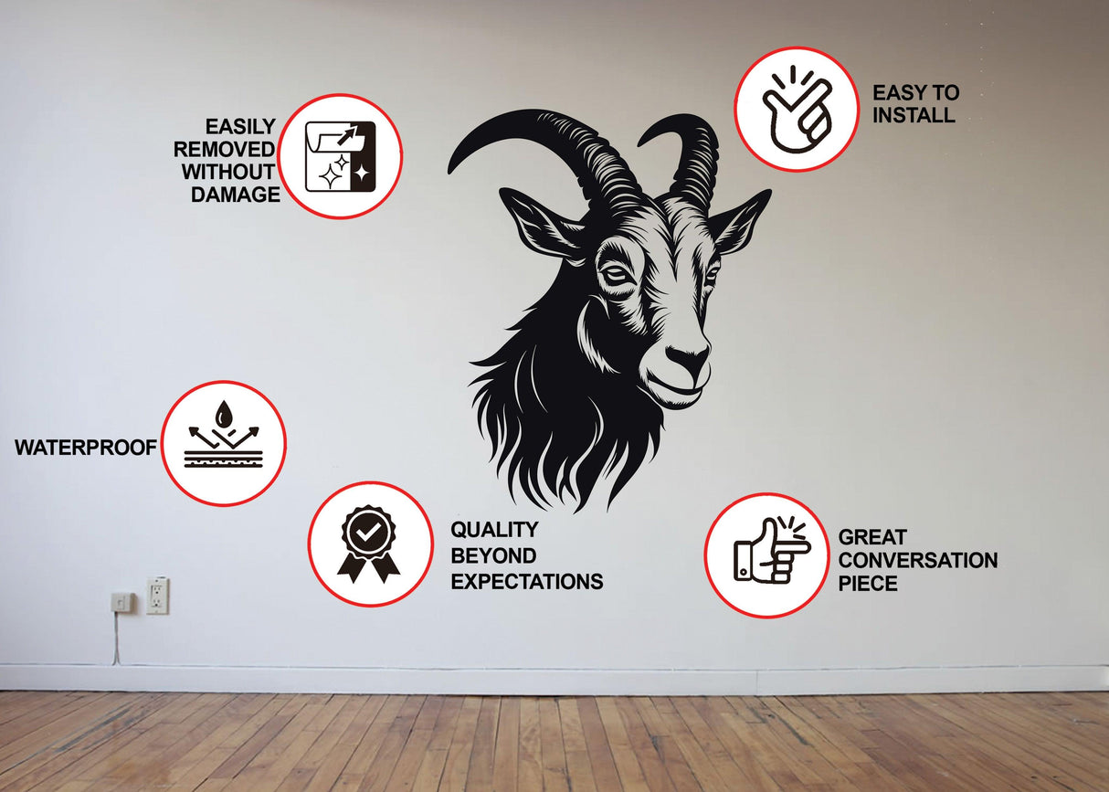 Large Zodiac Goat Wall Decal showcasing easy installation, waterproof quality, and conversation-starting design.
