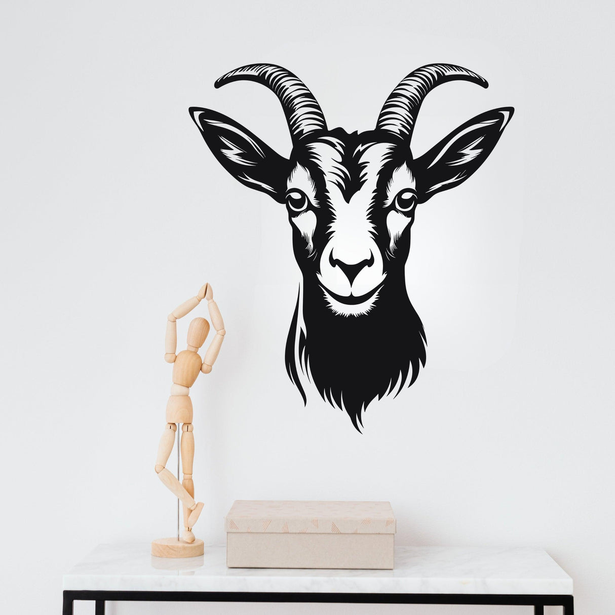 Vinyl Goat Wall Sticker Decal featuring a detailed goat design in black, adding rustic elegance to home decor.
