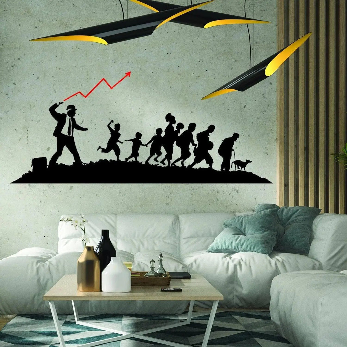 Sophisticated Executive Art Decal featuring a businessman leading a group, perfect for modern wall decor.