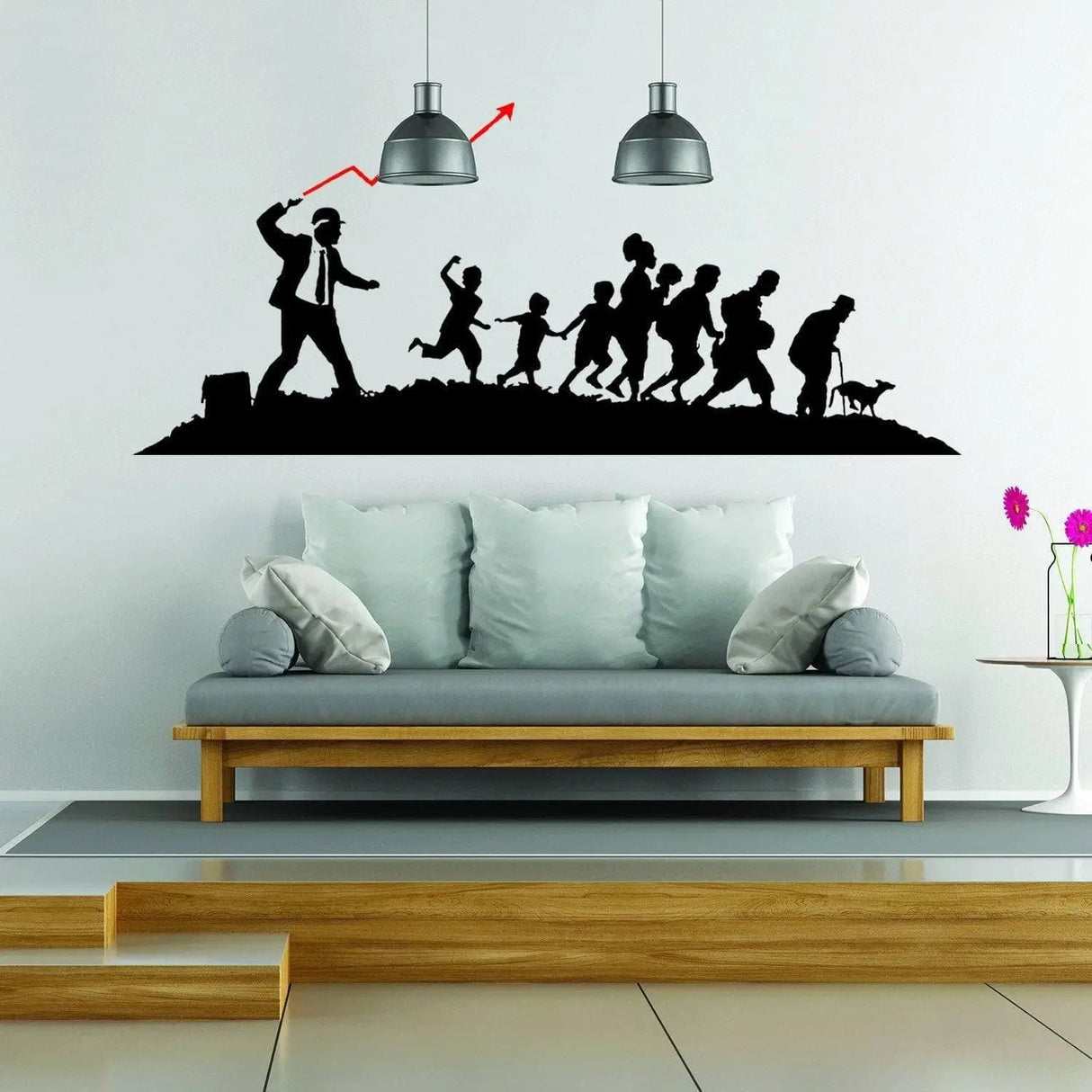 Artistic vinyl wall sticker featuring a businessman leading a group, perfect for modern office decor.
