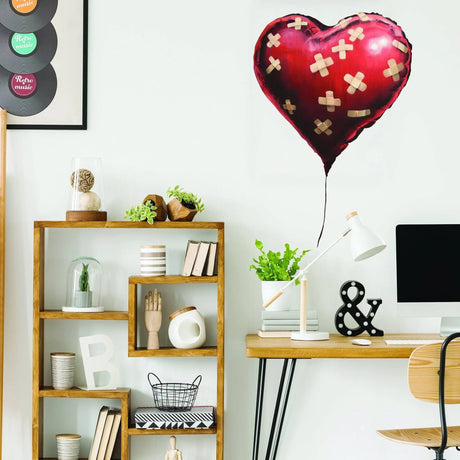Stylish red heart balloon wall decal in modern home office decor, perfect for urban chic style.