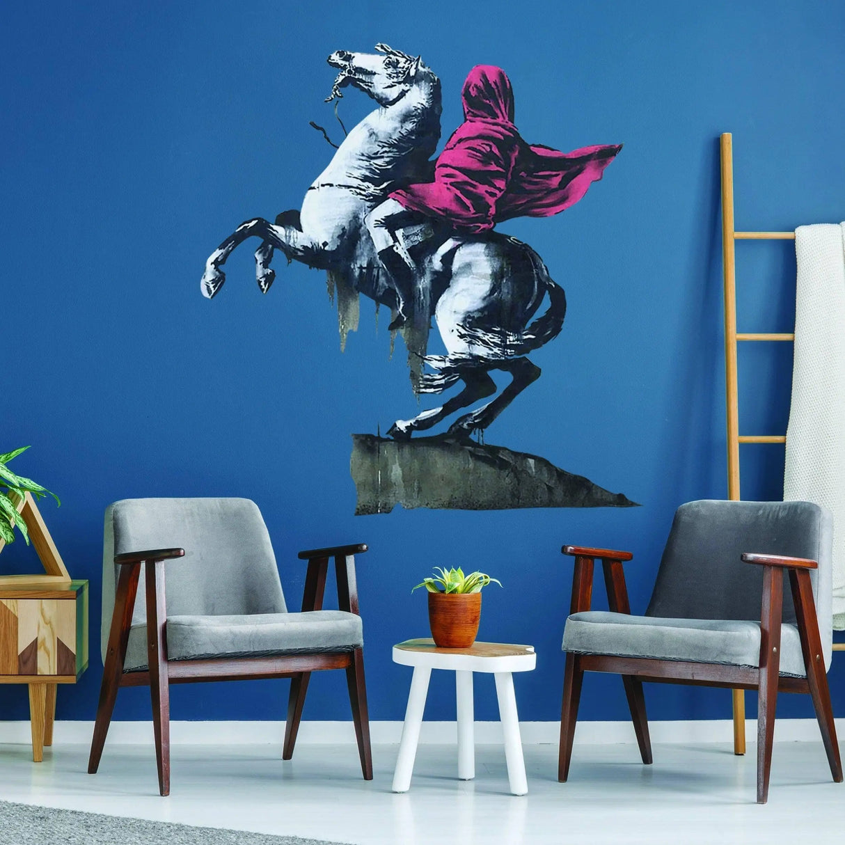 Napoleon vinyl wall art decal on blue wall, adding artistic flair to modern home decor.