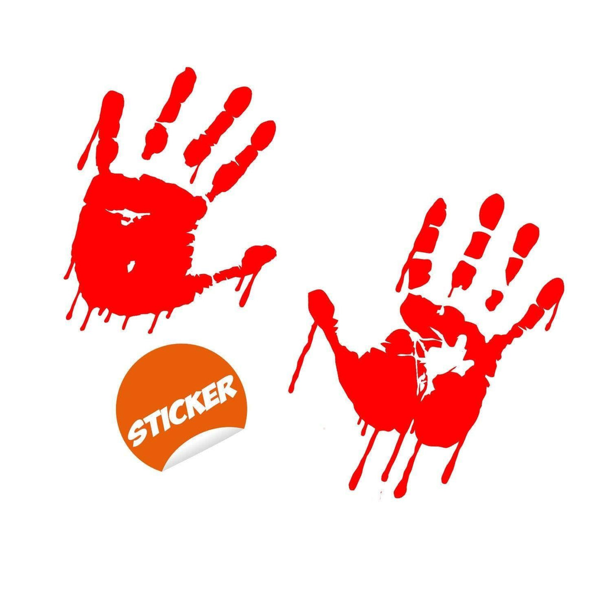 Spooky red handprint vinyl decal sticker, perfect for Halloween decorations on walls, vehicles, or laptops.