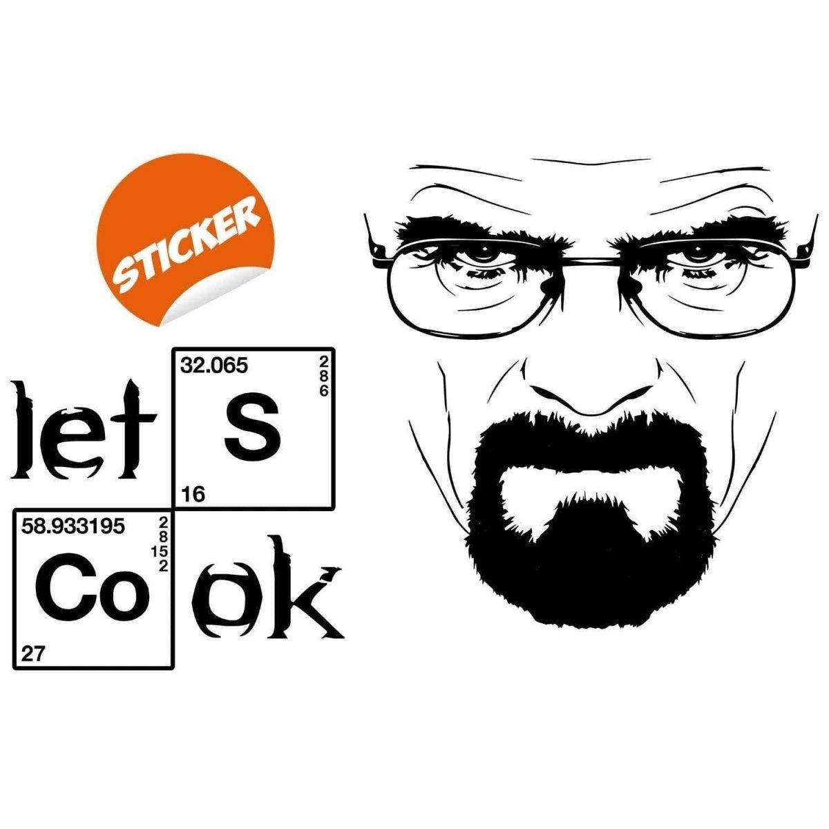 Breaking Bad themed wall sticker with quote 'Let's Cook' and graphic of Walter White's face for kitchen decor.