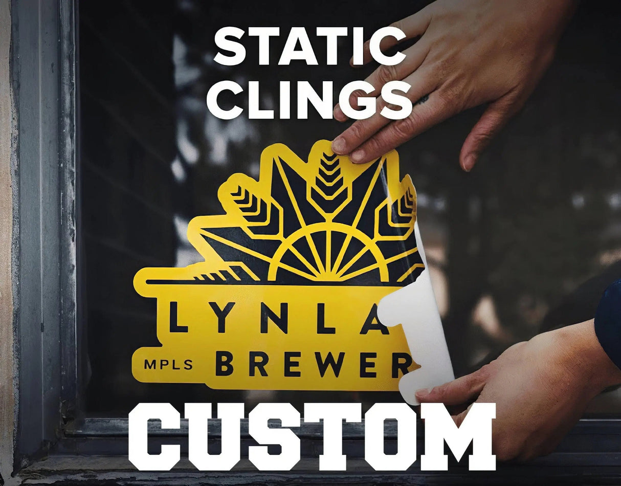 Custom static cling decal being applied to window, enhancing the space with vibrant design.