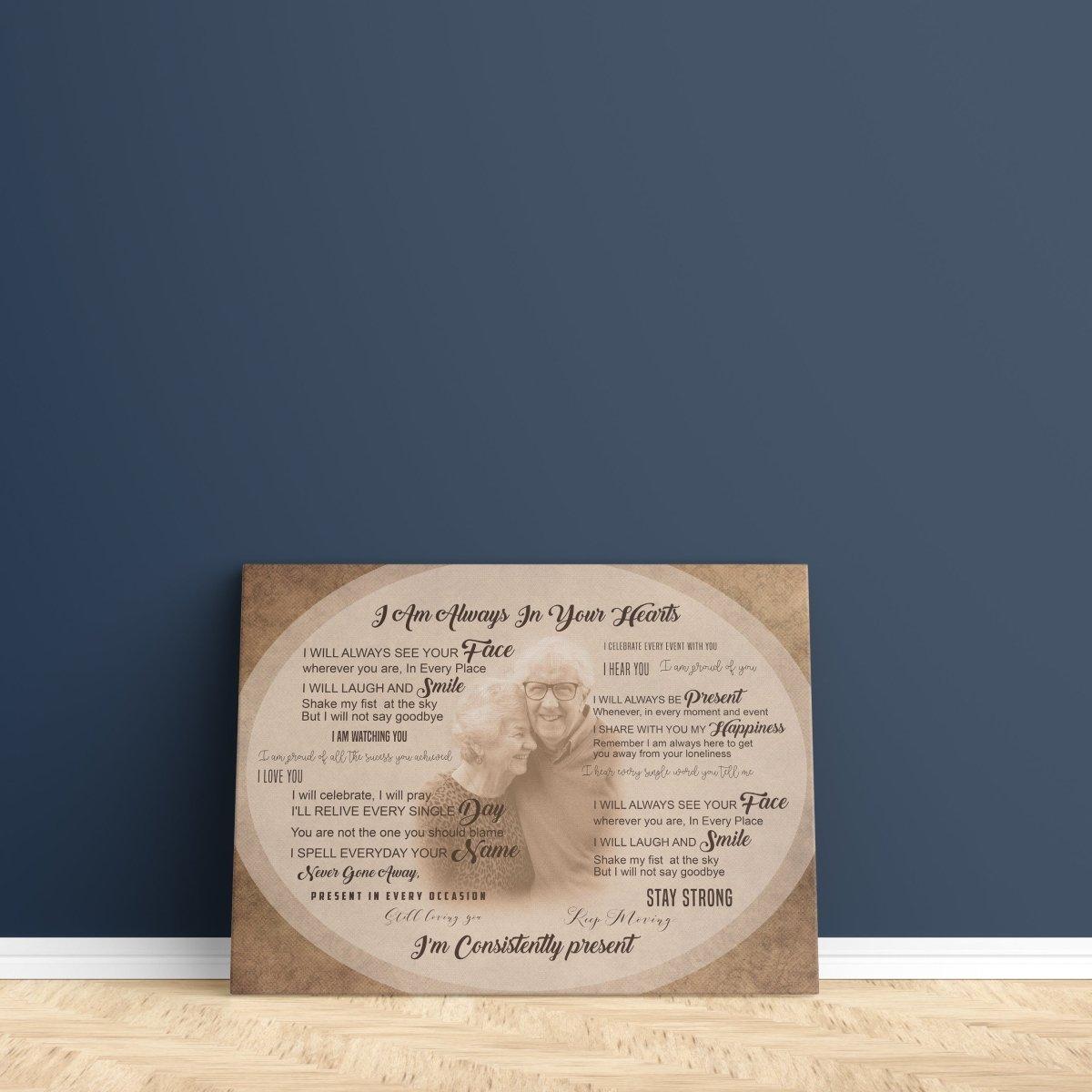 Personalized memorial canvas tribute with heartfelt messages honoring a loved one.