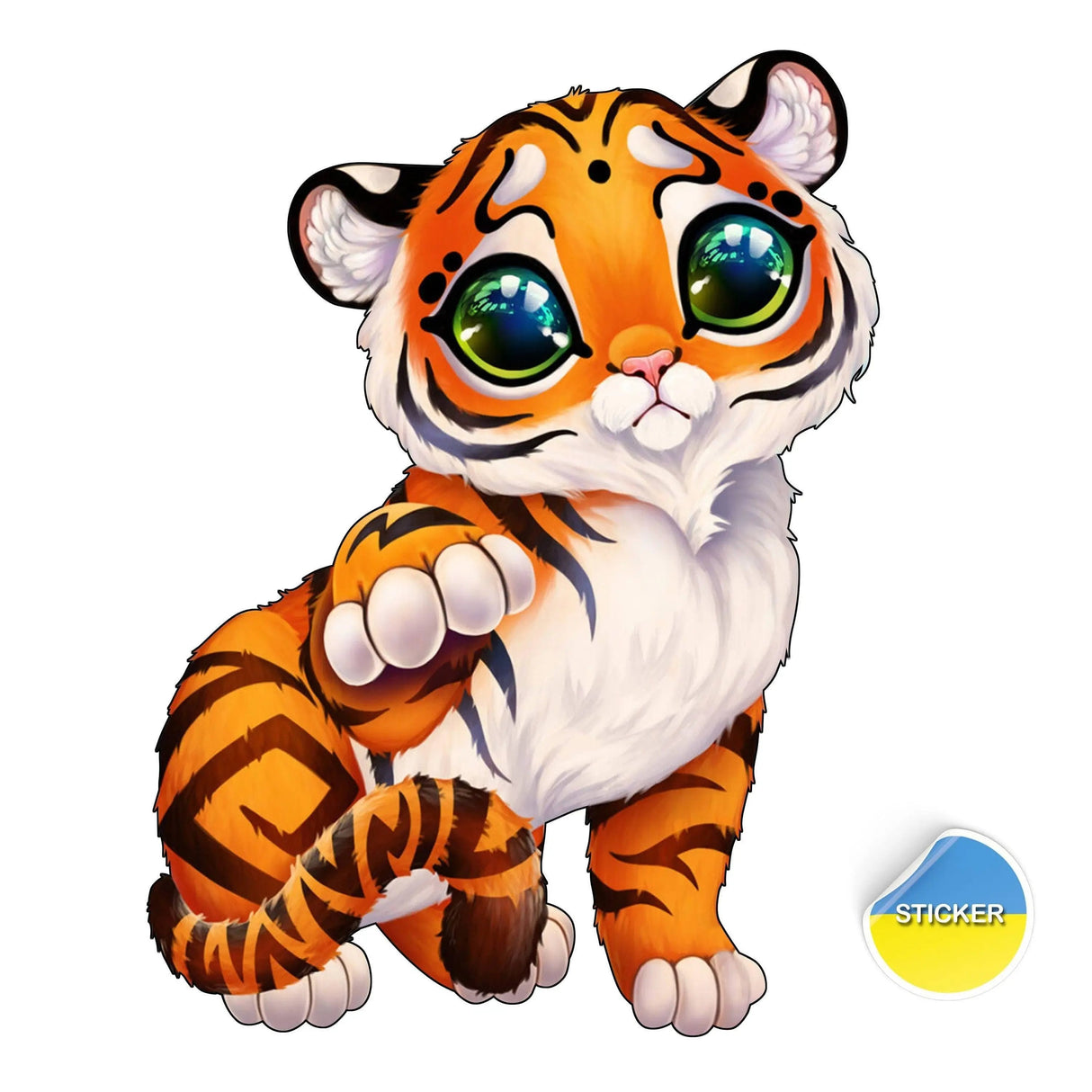 Playful cute tiger wall decal with vibrant colors, perfect for adding charm to any space.