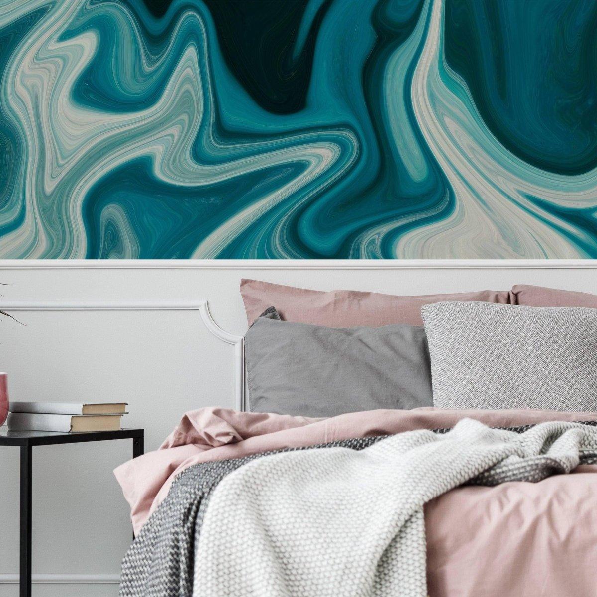 Elegant marble self-adhesive wallpaper on a stylish bedroom wall enhancing modern decor with a cozy bed setup.