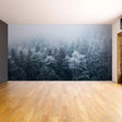 Misty Pine Hill wall mural depicting a serene foggy forest, perfect for creating a tranquil ambiance in any room.