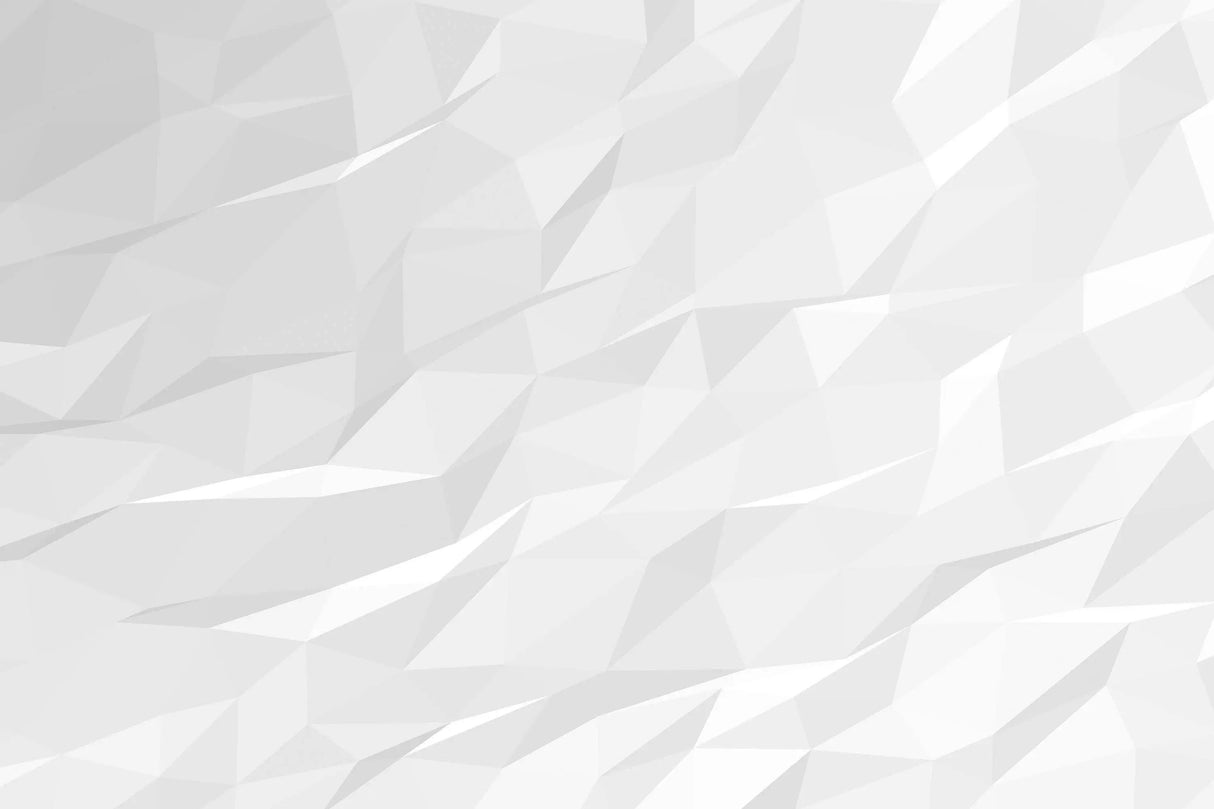 Abstract white geometric background with crumpled paper texture and sharp angles.