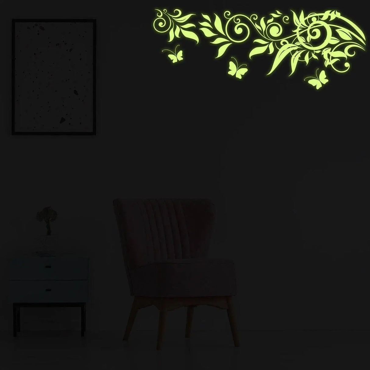 Luminous Blossom Night Wall Sticker glowing in a dark room, enhancing home decor with elegant floral design.