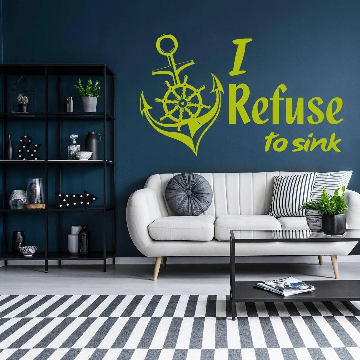 Inspirational wall decal 'I Refuse to Sink' with anchored design, enhancing modern living space decor.