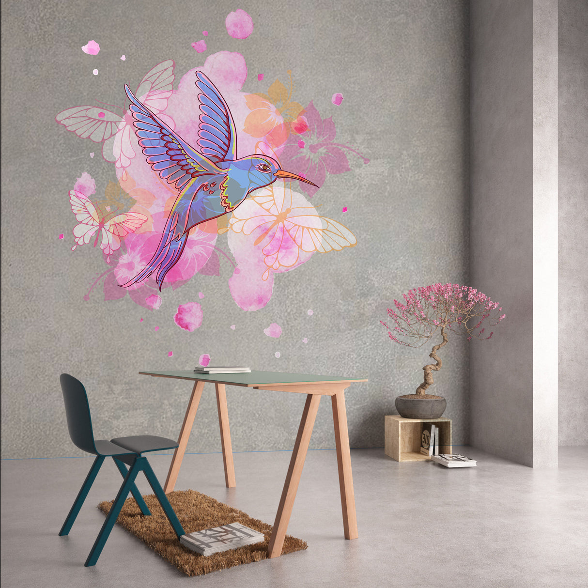Hummingbird Wall Vinyl Sticker - Colibri Art Decor Humming Bird Cute Colorful Home Decal Gift