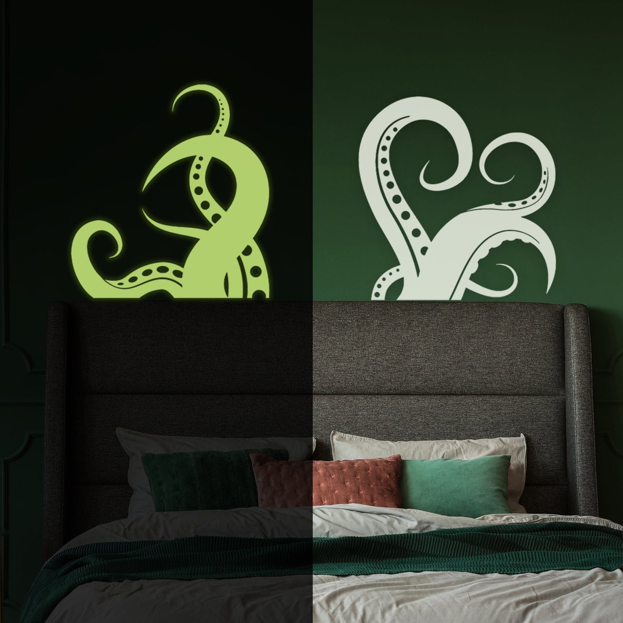 Glow In Dark Octopus Tentacle Vinyl Wall Art Sticker - Night Glowing Bathroom Squid Kraken Decor Decal