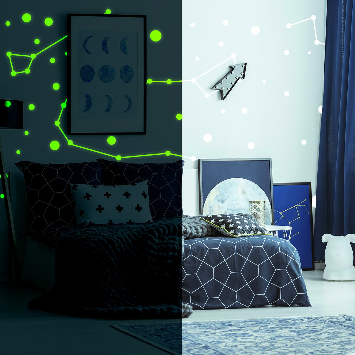 225x Glow In Dark Zodiac Star Wall Sticker - Nursery Ceiling Glowing Vinyl Luminous Decor Decal