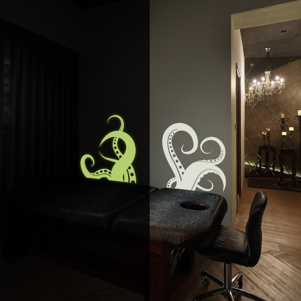 Glow In Dark Octopus Tentacle Vinyl Wall Art Sticker - Night Glowing Bathroom Squid Kraken Decor Decal