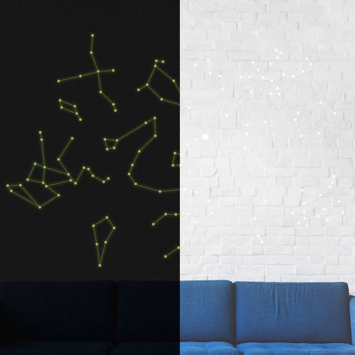 Glowing Vinyl Ceiling Decal Star Map with Lines - Glow in the Dark Constellations Sticker