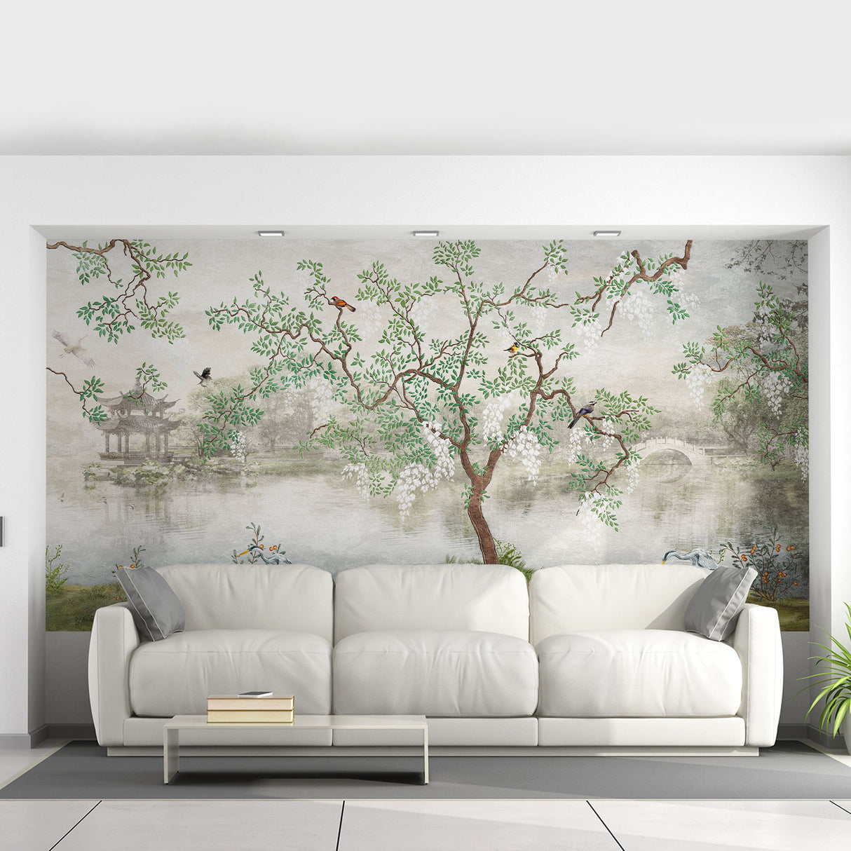 Toile Bedroom Chinoiserie Wallpaper Garden Vintage Sticker - Grey Adhesive Wall Paper Print Home Decor