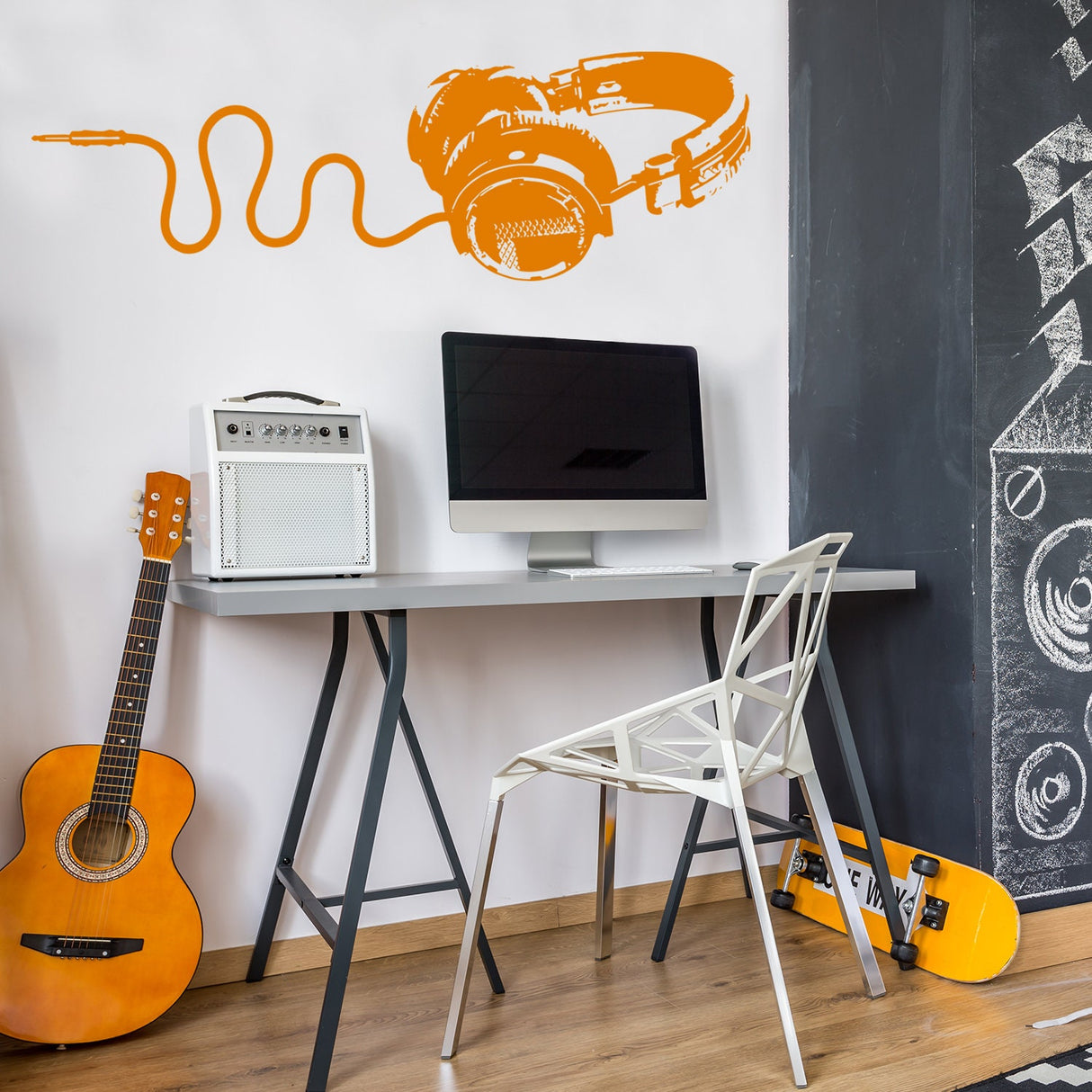 Music Wall Decal Decor - Vinyl Dj Headphones Sticker For Teen Boy Room