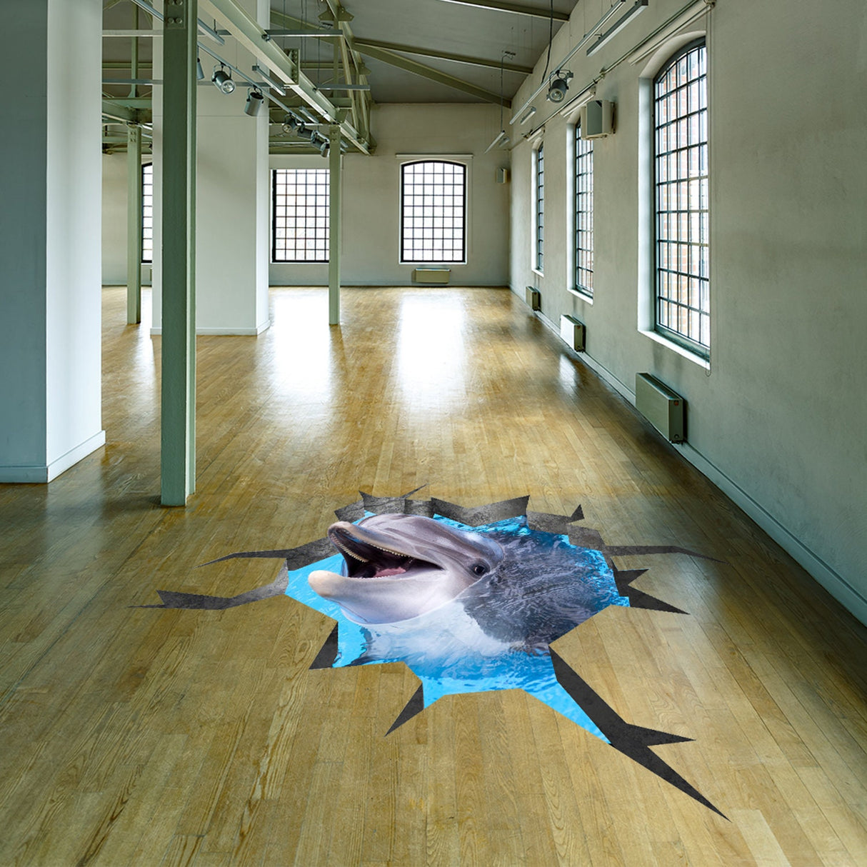 3d Floor Dolphin Decal - The Flooring Ocean Hole Sticker Decor For Kid Living Room Bathroom