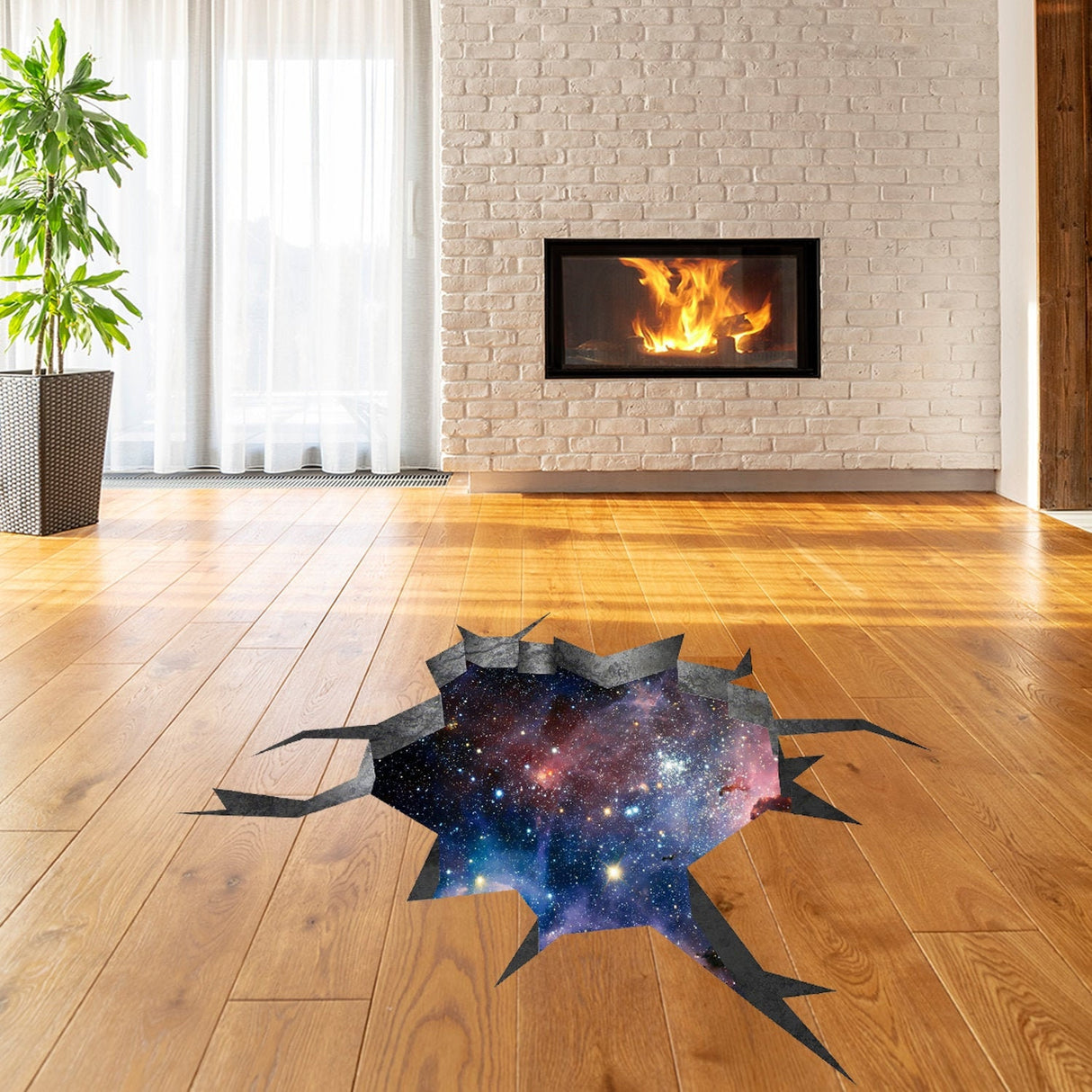 3D Floor Space Portal Hole Decal - Galaxy Art Sticker Decor For Kid Teen Living Room Bathroom