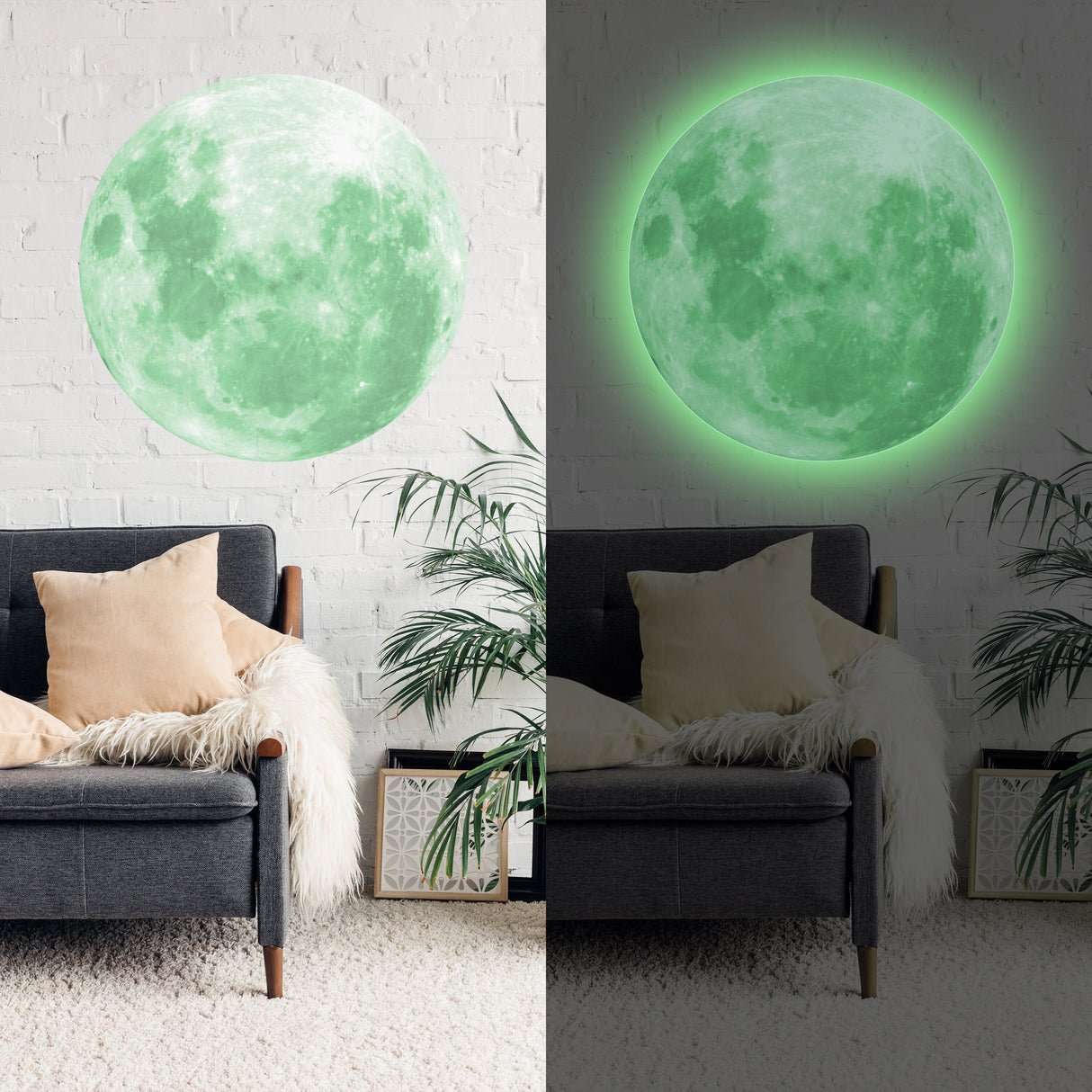 Glow In The Dark Moon Wall Sticker - Glowing Ceiling Decal For Kid Room Bedroom The Light Decor