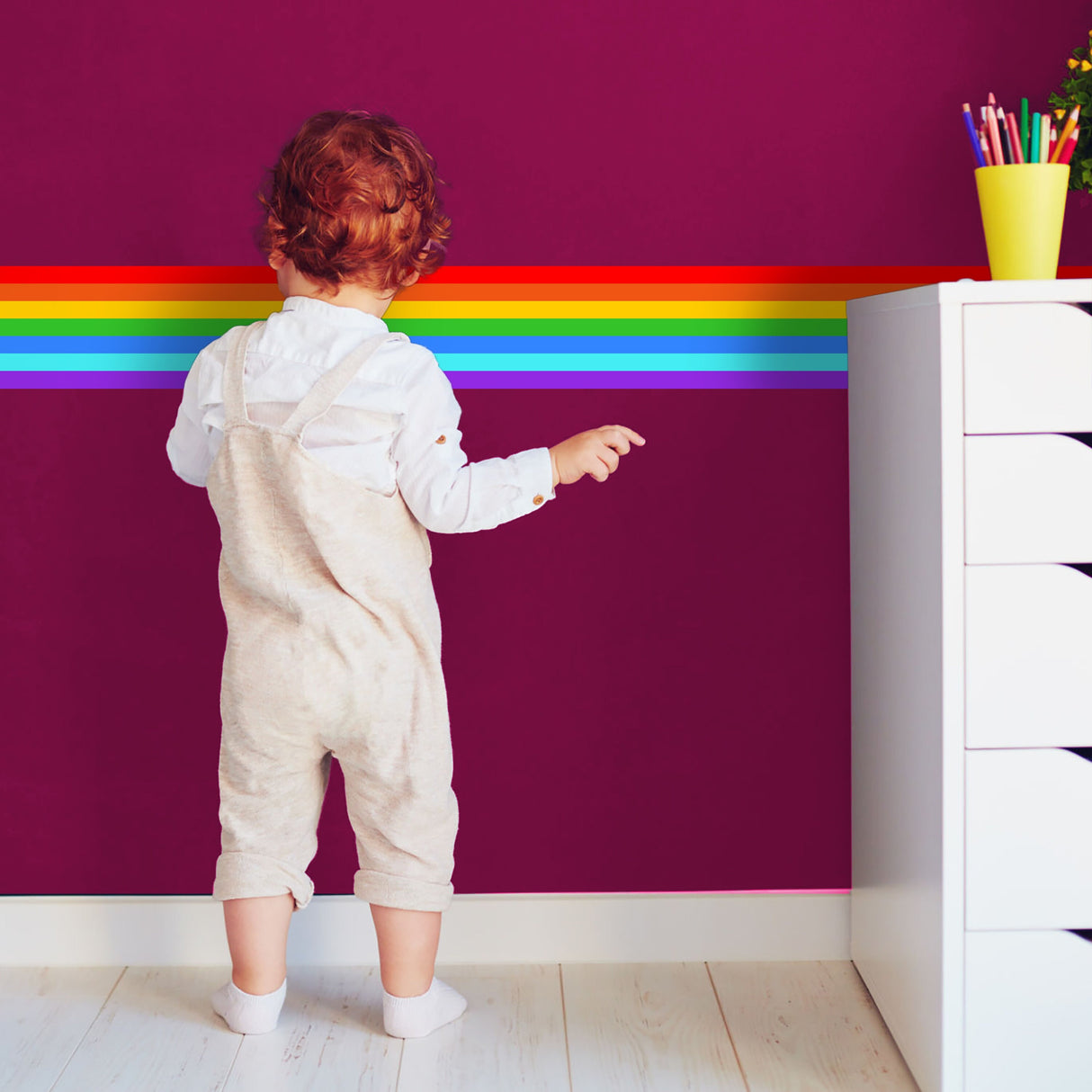 Rainbow Stripe Sticker - Birthday Party Border Strip Vinyl Decal Decoration For Nursery Baby Kid