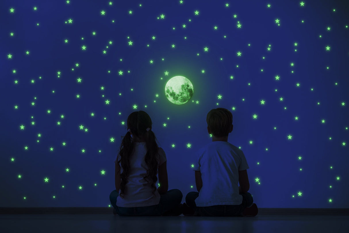 Glow In The Dark Stars Stickers - The Glowing Moon Decal For Nursery Kid Room Ceiling And Wall