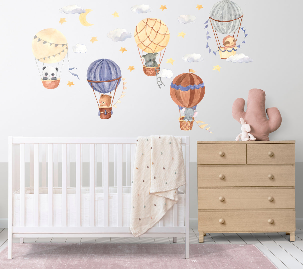 Hot Air Balloon Wall Stickers - Animals Clouds Nursery Decor Decal