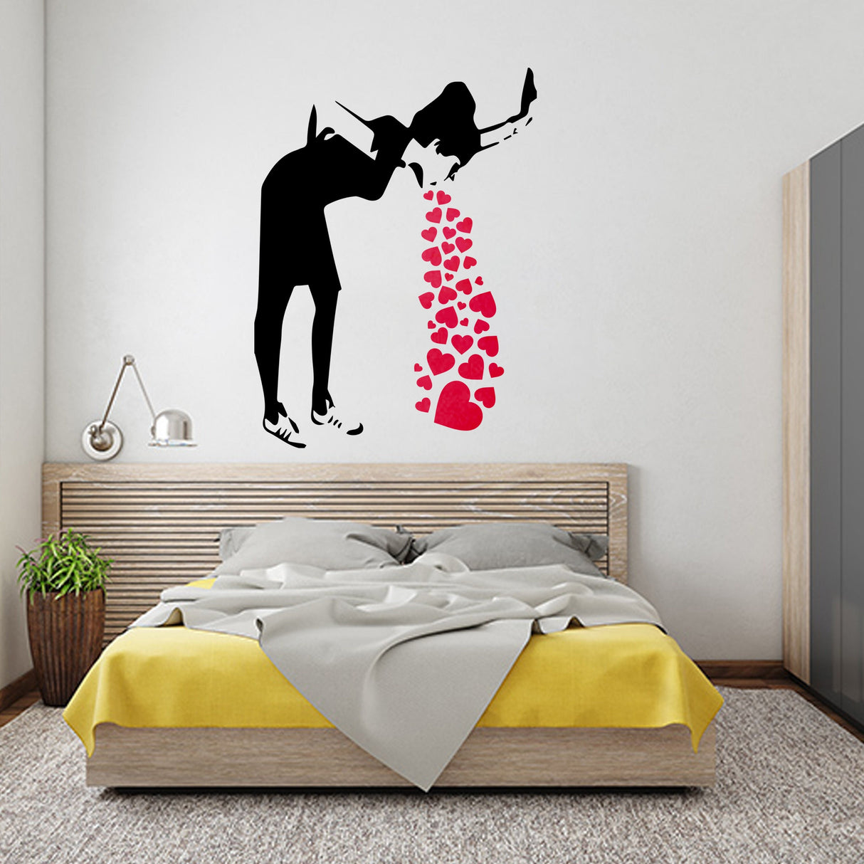 Banksy Love Sick Girl With Hearts Wall Decal - Urban Street Art Graffiti Lovesick Vinyl Sticker