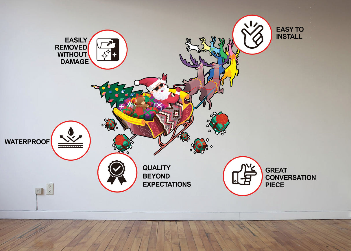 Santa Sleigh and Deers Silhouette Stickers