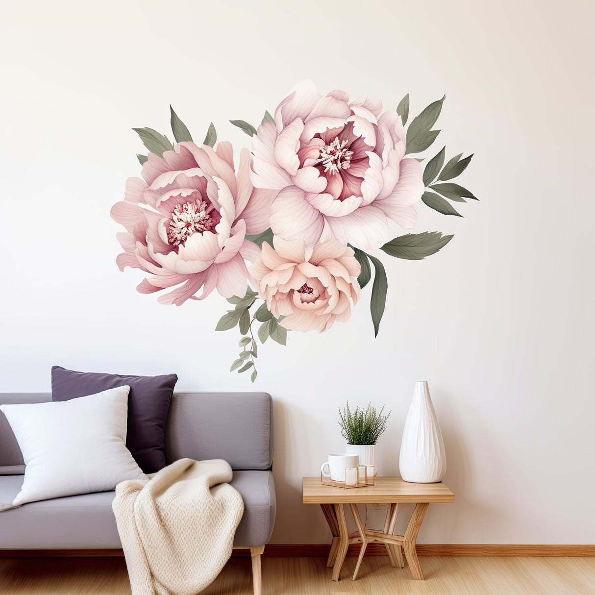 Elegant Peony Flowers Wall Decal - Watercolor Floral Peel and Stick Design