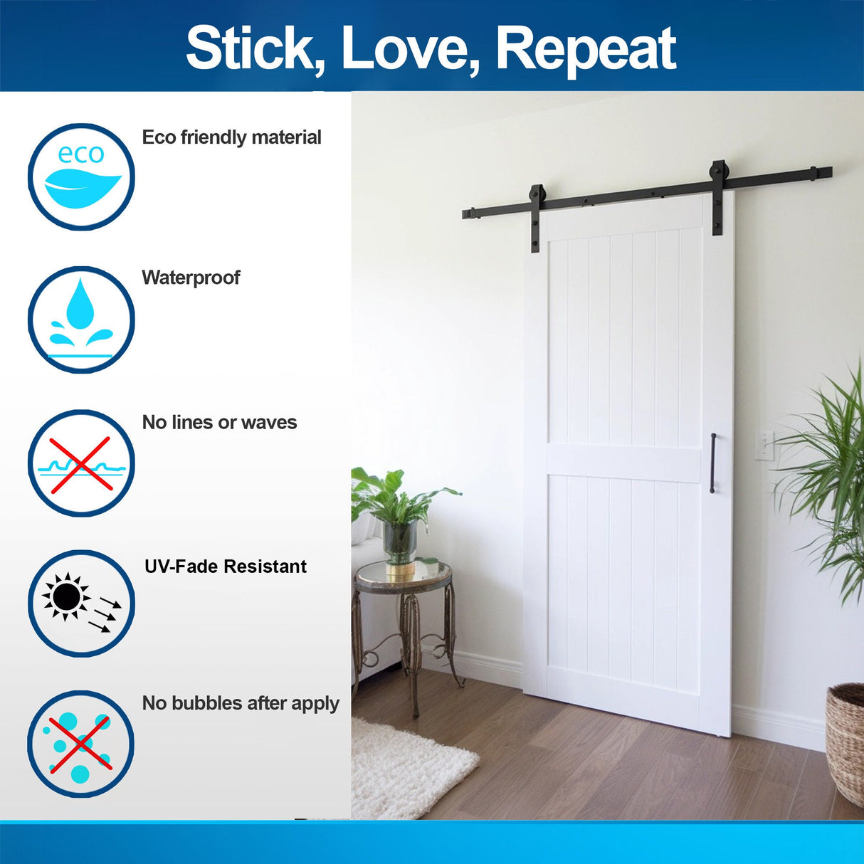 White Rustic Wood Barn Door Wallpaper Sticker - DIY Peel and Stick Wooden Door Cover Decal