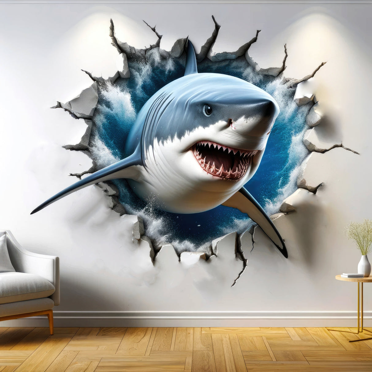 Shark Explosion in Blue Water Wall Art,