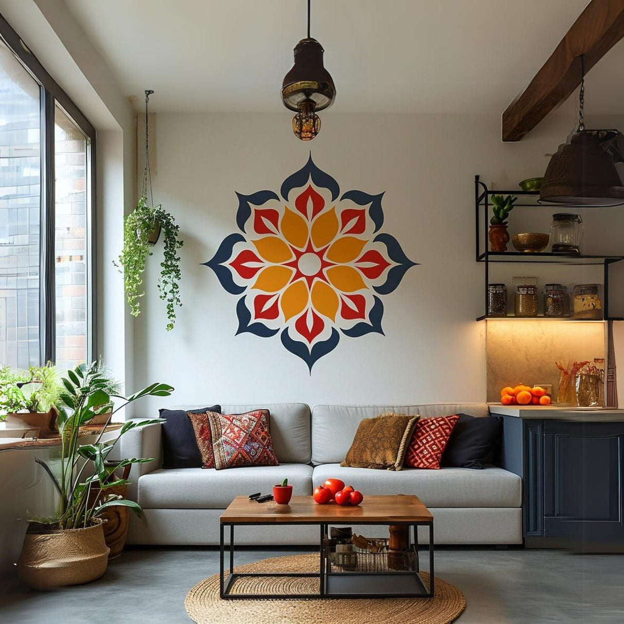 Vibrant Mandala Wall Sticker - Removable Vinyl Decal for Meditation and Yoga Space