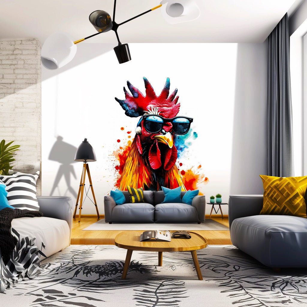 Colorful Poultry Wall Sticker Decals with Sunglasses - Modern Chicken Art Decal