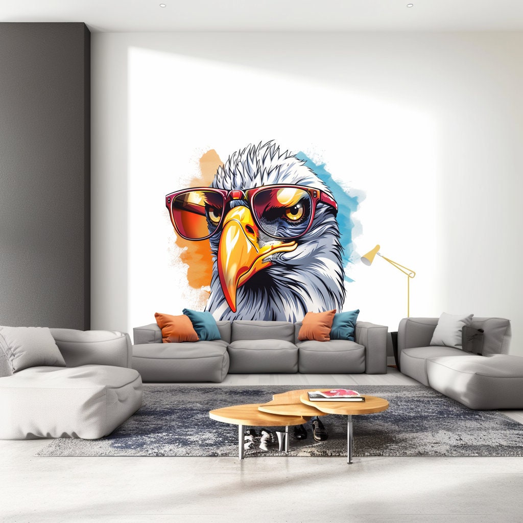Vibrant Watercolor Bald Eagle with Glasses Wall Decal - Colorful Bird Sticker