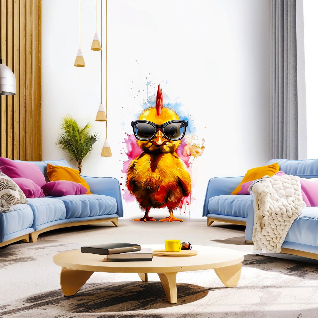Charming Baby Chicken with Glasses Wall Decal - Vibrant Watercolor Chick Sticker