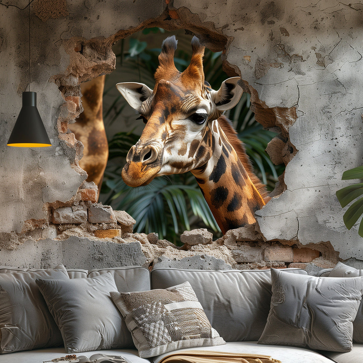 3D Giraffe Wall Decal Sticker - Realistic Giraffe Breaking Through Wall