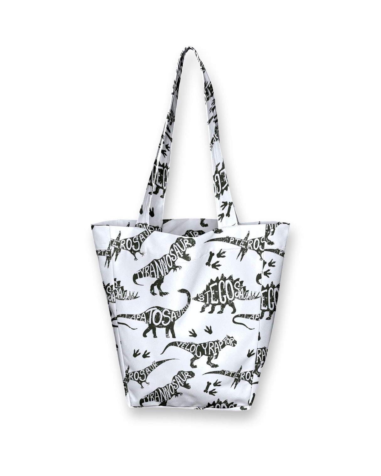 Kids shopper bag with playful dinosaur print, eco-friendly, lightweight, perfect for little ones' small items.