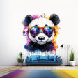 Adorable baby panda wall decal wearing sunglasses in vibrant watercolor style, perfect for kids' room decor.