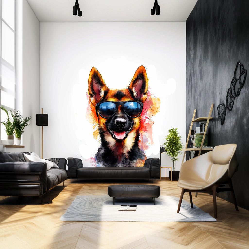 Playful German Shepherd Wall Sticker | Cute Dog Decal with Sunglasses | Colorful Puppy Wall Art | Fun Pet Decor Kids Room Vibrant Wall Decal