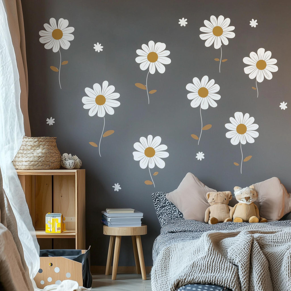 Daisy Flower Wall Decals | Nursery Wall Stickers | Floral Wall Art for Kids Room | Removable Daisy Wall Decor | Boho Flower Wall Stickers