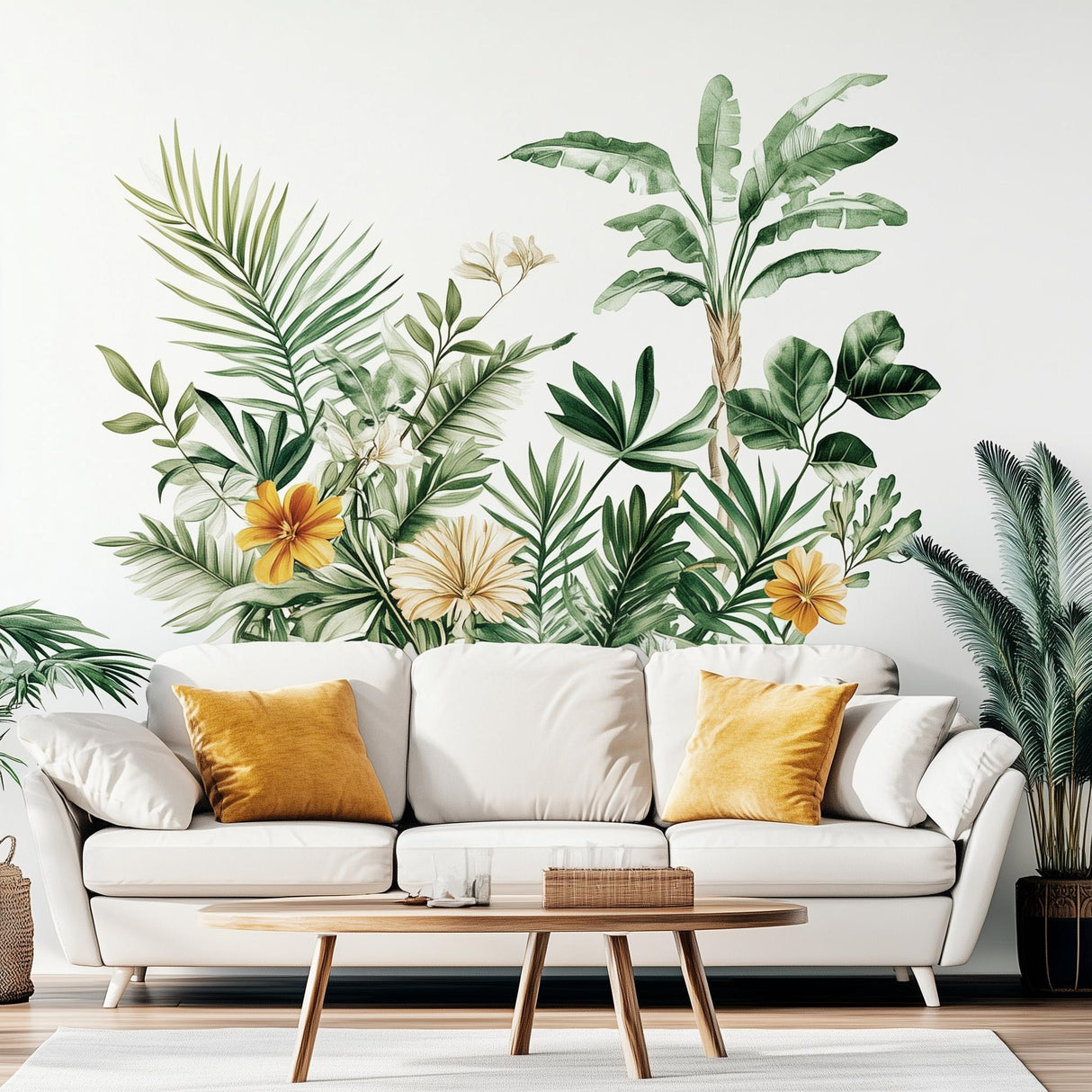 Botanical Wall Decal | Tropical Leaf and Flower Wall Sticker | Removable Nature-Inspired Wall Art for Living Room, Bedroom, or Office Decor