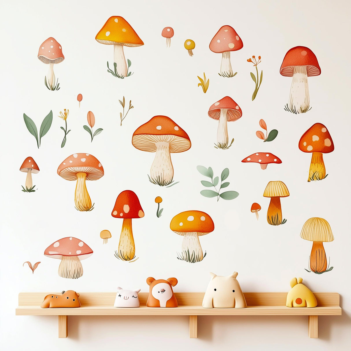 Mushroom Wall Decals | Removable Reusable Forest Wall Stickers for Nursery or Kids Room | Cute Nursery Decor | Nature-Themed Wall Art